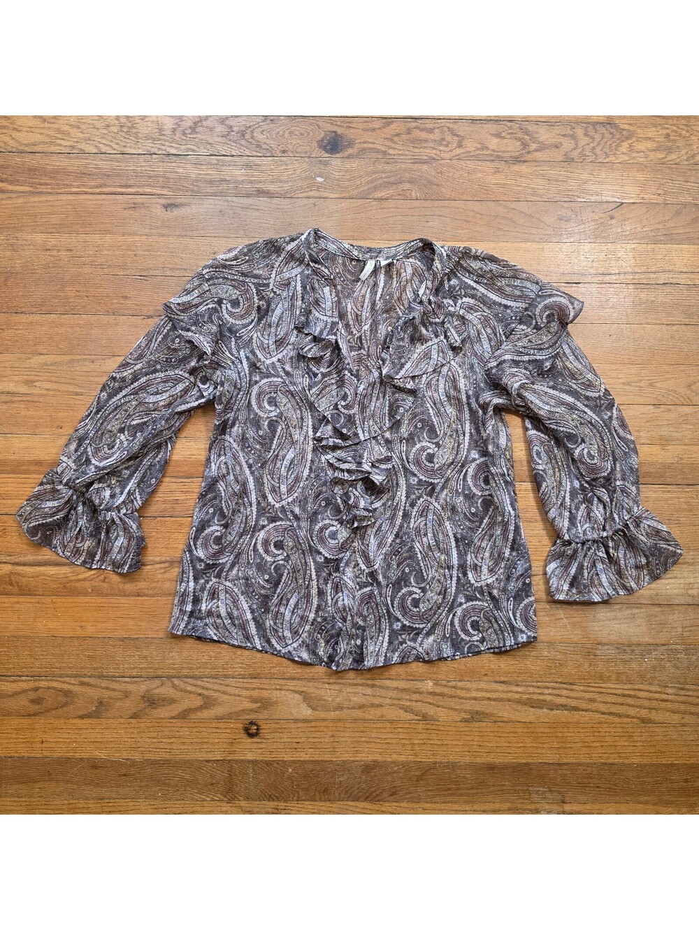 Cato Women's boho Small Paisley Ruffle Blouse